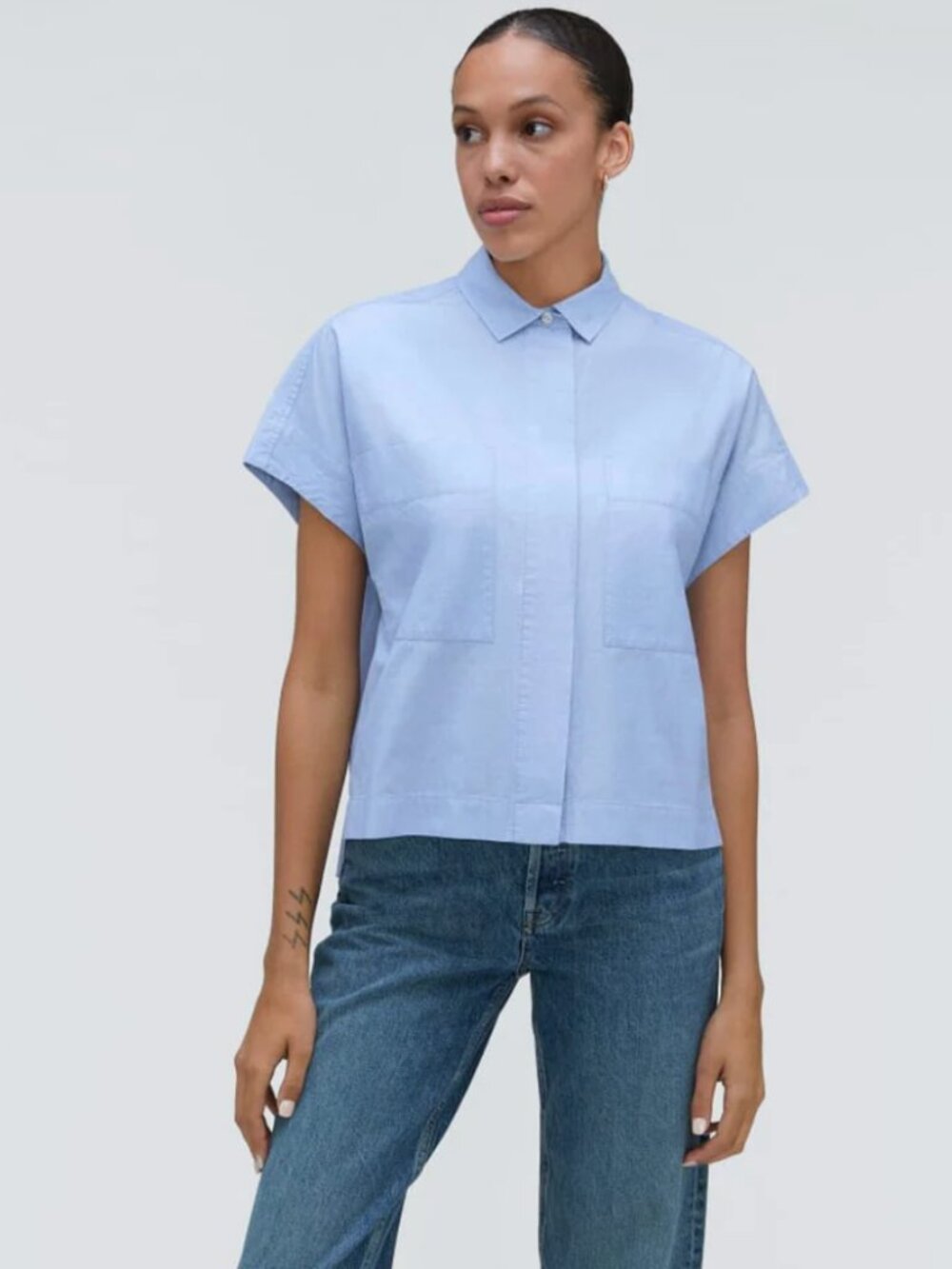 The Poplin Short-Sleeve Box Shirt - Slate Blue NWT